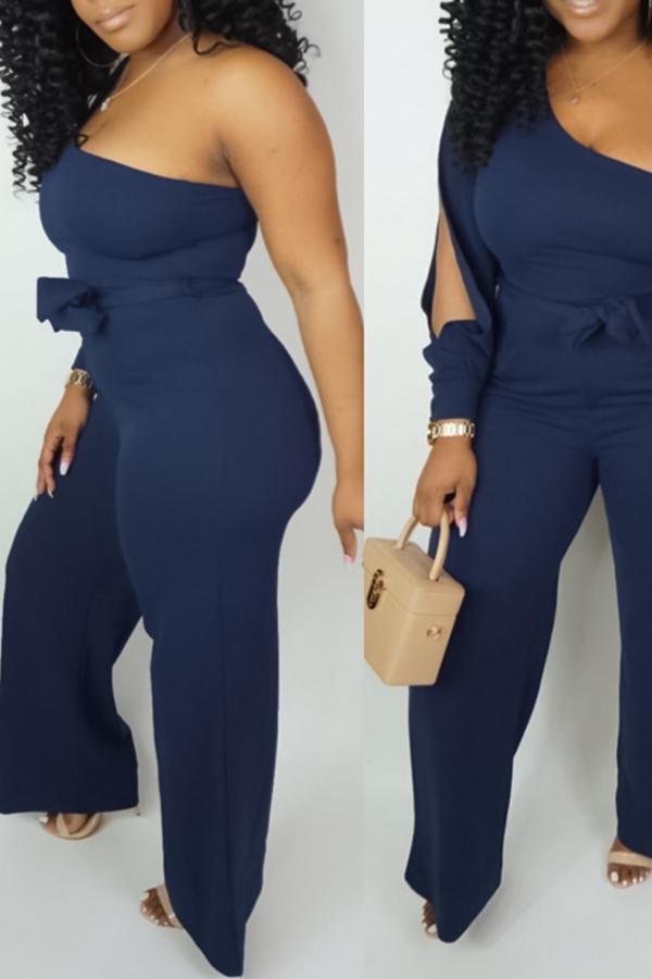 Pretty One Sleeve Hollow Out Belt Jumpsuit