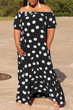 Polka Dot Off Shoulder Pocket Plus Size Maxi Dress