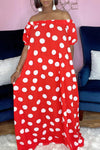 Polka Dot Off Shoulder Pocket Plus Size Maxi Dress