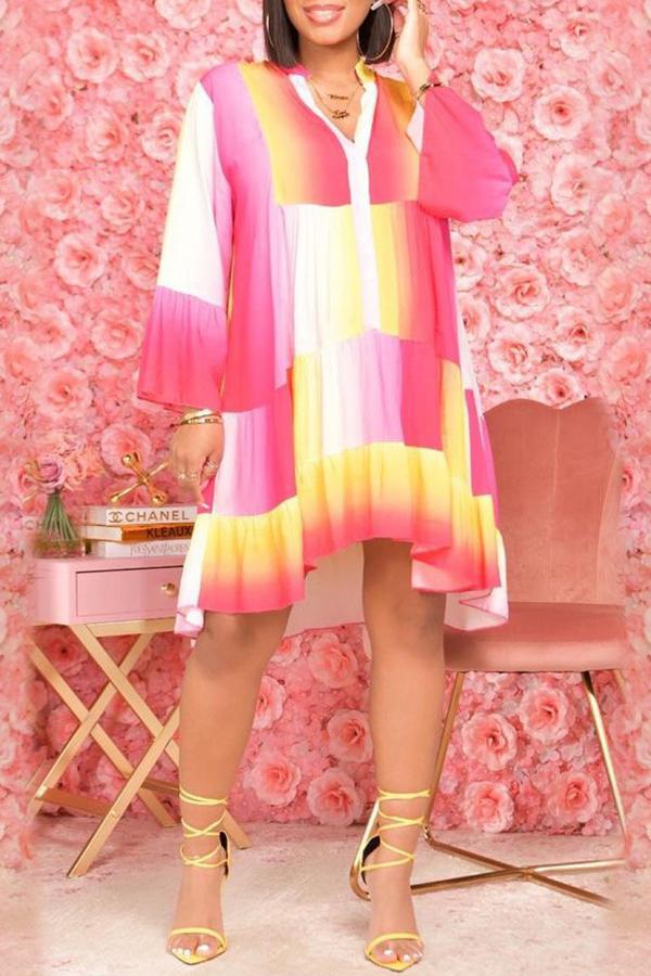 Gradient Color Block Long Sleeve Swagger Dress