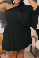 Plus Size Solid One Batwing Sleeve Mini Dress