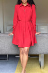 Solid Color Long Sleeve Button Down Shirt Dress