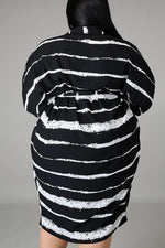 Plus Size Irregular Striped Batwing Sleeve Button Shirt Dress