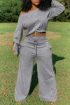 Casual Oblique Collar Lace Up Plus Size Two-piece Pants Suit