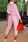 Polo Neck Long Sleeve Sporty Two-piece Pants Suit
