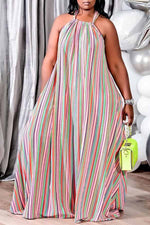 Plus Size Halter Striped Maxi Dress
