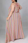Plus Size Halter Striped Maxi Dress