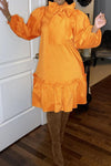Solid Tie-Bow Long Sleeve Ruffled Plus Size Dress