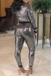 Glitter Sequin Metallic Long Sleeve Two-piece Set
