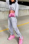 Chic Solid Hood Tassel Midriff Outfit Pants Set