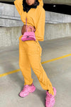 Chic Solid Hood Tassel Midriff Outfit Pants Set