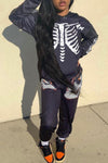 Playful Halloween Skull Print Hoodie & Pants Set