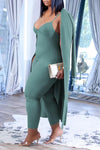 Solid V-neck Sleeveless Jumpsuit & Multi-length Cardigan Set
