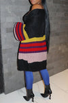 Multicolor Striped Collarless Mid-length Knit Cardigan