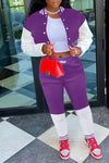 Colorblock Striped Button Front Baseball Pants Suit