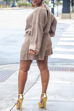 Solid Color Drawstring Knit Sweater Romper