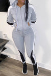 Colorblock Zip Collar Hoodie & Pants Plus Size Set
