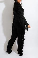 Solid Tassel Cable Knit Casual 2 Piece Pants Set