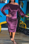 Elegant Off Shoulder Puff Sleeve Velvet Dress
