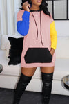 Casual Contrast Color Patchwork Hooded Plus Size Dress
