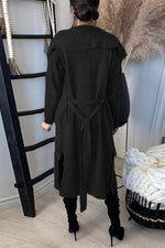 Casual Solid Split Joint Belted Overcoat