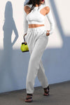 Feminine Solid Color Cut Out Pocketed Pants Set