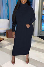Cozy Solid High Neck Batwing Sleeve Plus Size Knit Dress