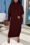 Cozy Solid High Neck Batwing Sleeve Plus Size Knit Dress