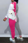 Contrast Colorblock Pocketed Baseball Jacket & Pants Set