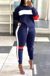 Plus Size Sporty Striped Colorblock Side Pocketed Pants Set