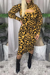Cutout Leopard Print High Neck Midi Dress