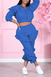 Solid Hooded Agaric Lace Zipper Plus Size Pants Set