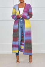 Gradient Collarless Button Front Ribbed Long Coat