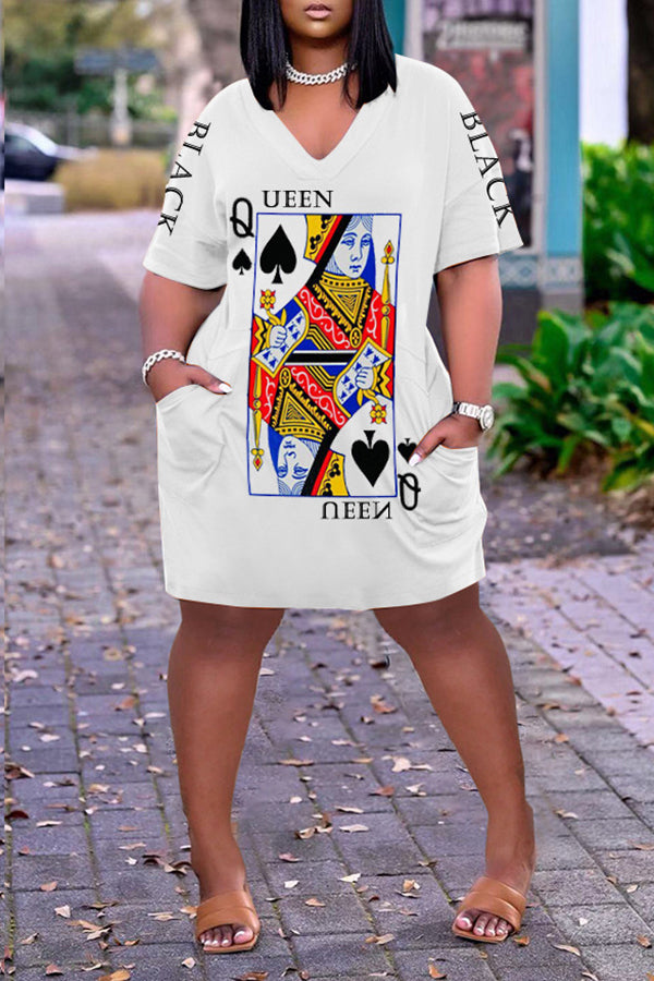 Plus Size Poker Face Side Pocketed Dress