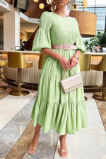 Elegant Puff Sleeve Ruffle Tiered Maxi Dress