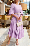 Elegant Puff Sleeve Ruffle Tiered Maxi Dress