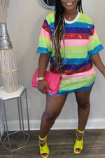 Pretty Rainbow Sequin Tunic Mini Dress